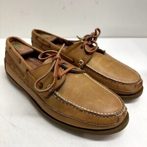 VERY GOOD VTG Quoddy Boat Shoe Canoe Loafer Light Brown Genuine Handsewn 12